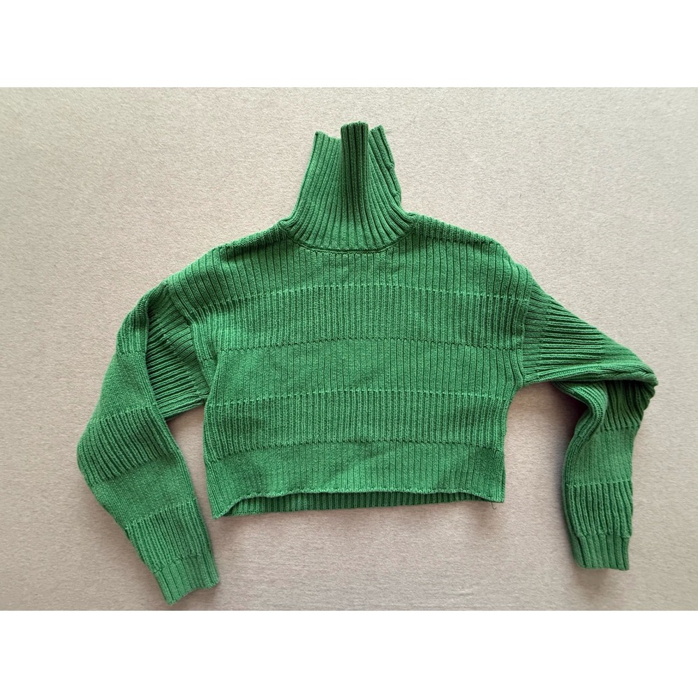 LA Hearts Green Ribbed Turtleneck Cropped Sweater RN090233 Size S